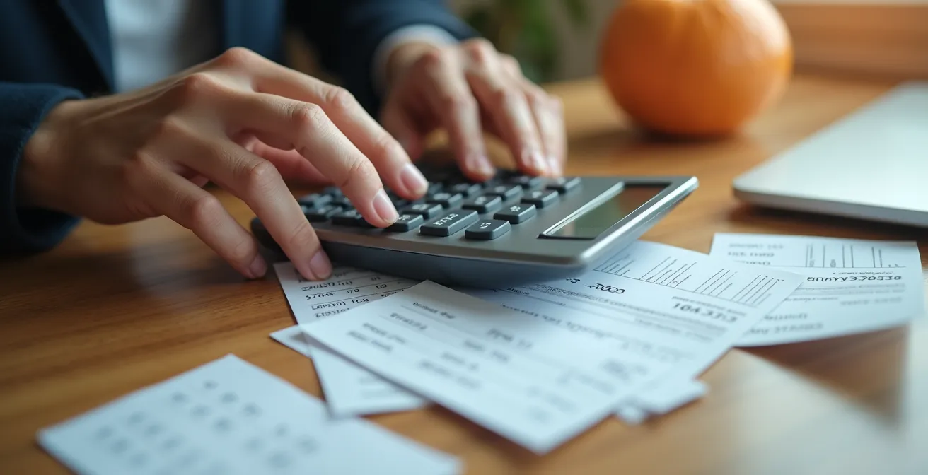 Mains comparant des tarifs sur différents supports avec calculatrice